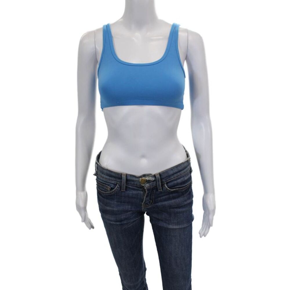 Golden Womens Scoop Neck Stretch Knit Sports Bra Blue Size Small